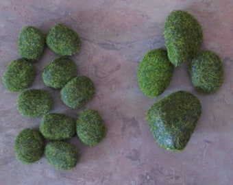 Mossy "rocks", floral decoration,fairy garden or doll house landscaping, lrg 4/pkg,small 10/pkg,mini hedges,bushes,evergreens,crafts,models,