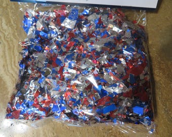 Chunky cut confetti, Red, Silver and Blue mix, glitter,Ornament crumb, pvc glitter flakes, crafting, July 4th, patriotic,table scatter