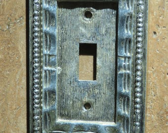 Decorative metal switch plate cover,aged silver finish,single light toggle switch