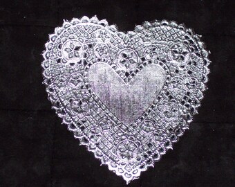 Silver heart doilies, 4 inch,24 /pk, foil paper,Weddings,cardmaking,Mother's Day,Valentines,scrapbooking,collage