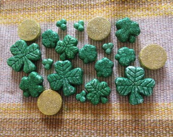 glittered St. Patrick's day styrofoam table scatter,shamrocks & gold pieces,bowl filler,craft pieces,20/pkg,Floral,embellishment