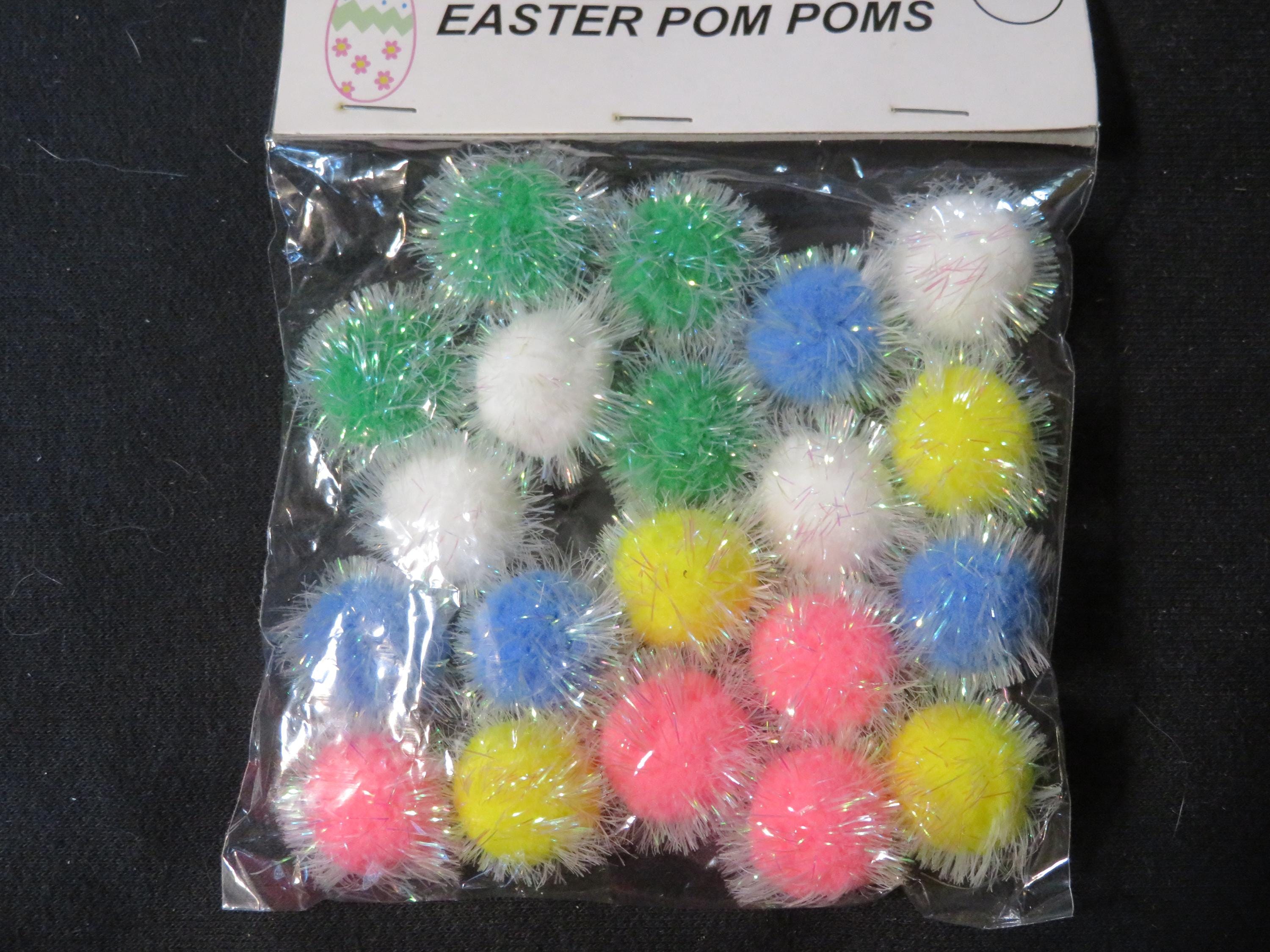 Pastel colored pom poms w/ iridescent tinsel,1" (26mm) dia,20…