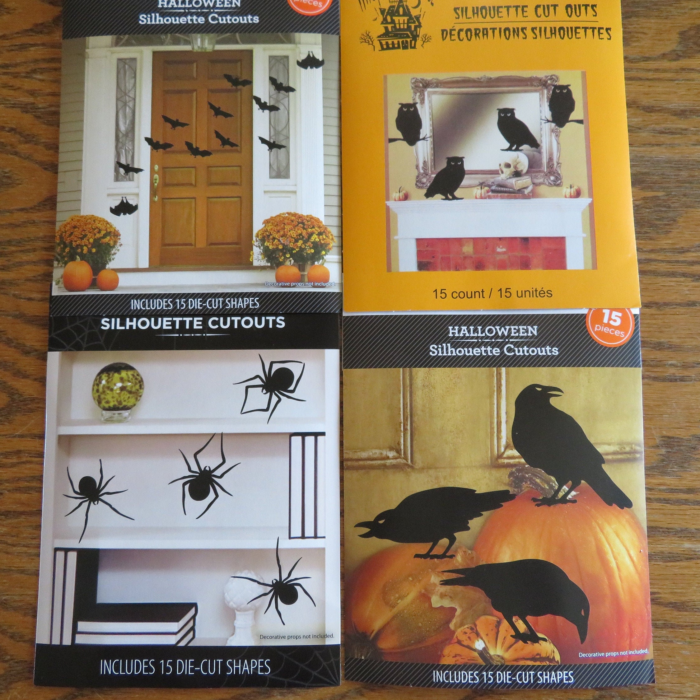 Halloween Silhouette cut outs,bats,owls,ravens,spiders,15/pkg,black shadows,cardmaking,decoupage,scr
