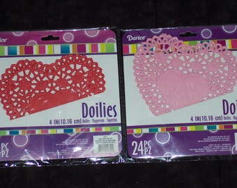 Heart tissue paper doilies,4 inch red or pink ,24/pkg,Valentine's day,kid's art,cardmaking,decoupage,scrapbooking,collage