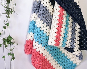 Wool Baby Blanket / Crochet Stripes / Handmade