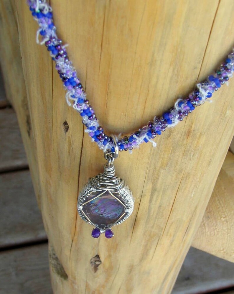 Kumihimo Necklace With Fluorite Pendent in Silver Wire Weave - Etsy