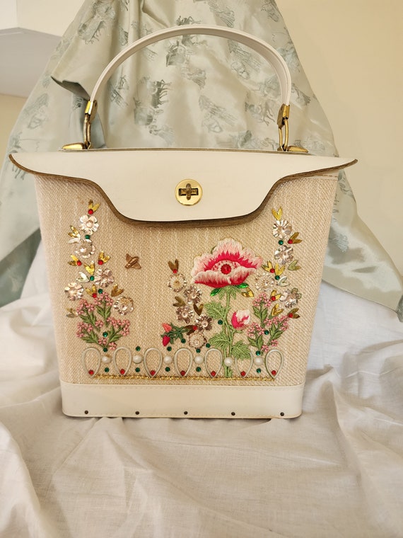Enid Collins 1960s Handbag Embroidered Floral Embe