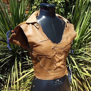 MysticLeathers Patch Work Hooded Vest Halter Top Shirt Vintage Style Festivals EDM Pystrance Cosplay Slow Fashion Gyspy Steampunk Oriental