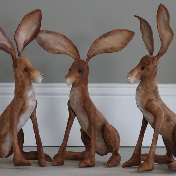 Brown Hare Textile Sculpture OOAK (made to order) by Emma Hall, Elouise Bears