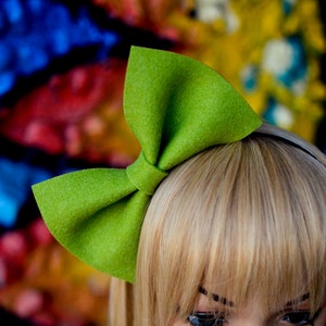 Green kawaii bow bunny headband hair accessory chunky felt bow party costume cosplay lolita handmade harajuku unique barbie accessories image 2