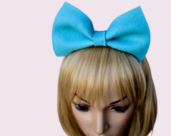 Aqua bow bunny metal headband light blue hair accessory felt party costume cosplay lolita kawaii handmade rockabilly harajuku headpiece