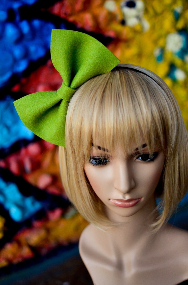 Green kawaii bow bunny headband hair accessory chunky felt bow party costume cosplay lolita handmade harajuku unique barbie accessories image 3