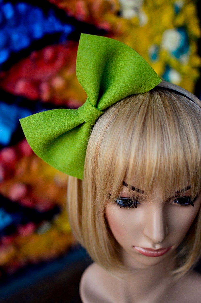 Green kawaii bow bunny headband hair accessory chunky felt bow party costume cosplay lolita handmade harajuku unique barbie accessories image 2