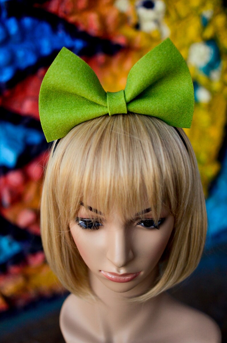 Green kawaii bow bunny headband hair accessory chunky felt bow party costume cosplay lolita handmade harajuku unique barbie accessories image 4