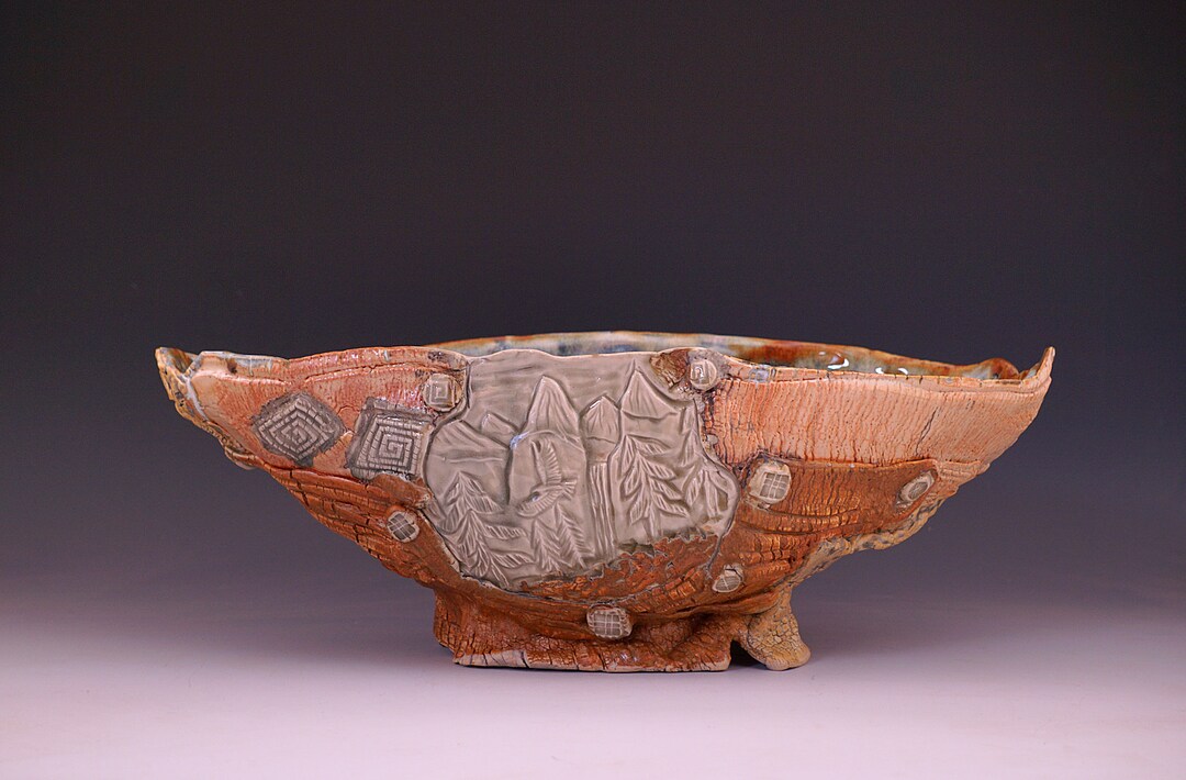 Unique Wabi Sabi Ceramic Serving Bowl With Mountain Scene - Etsy