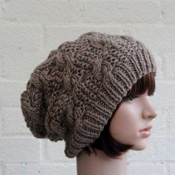 Chunky knit cable beanie in Walnut/Slouchy Beanie/Knitted hat/Beanie hat