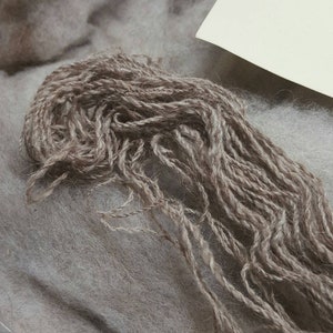 May include: A close-up of a light brown yarn skein with a yellow tag that reads "Maschen St 3,50/2".