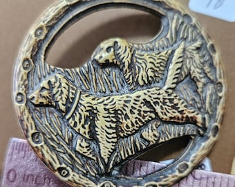 buffed celluloid one piece thirties pictorial dog buttons