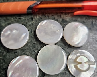 Round  vintage new old stock Mother of Pearl buttons set of six 7/8" or 21 mm