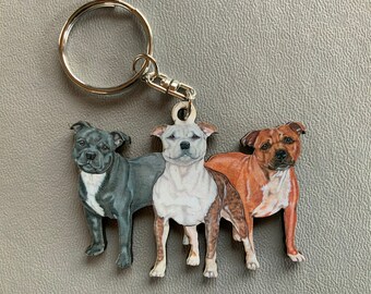 Staffy 3D Key Ring Bag Charm Tag Dog Lovers Gift Stocking Filler