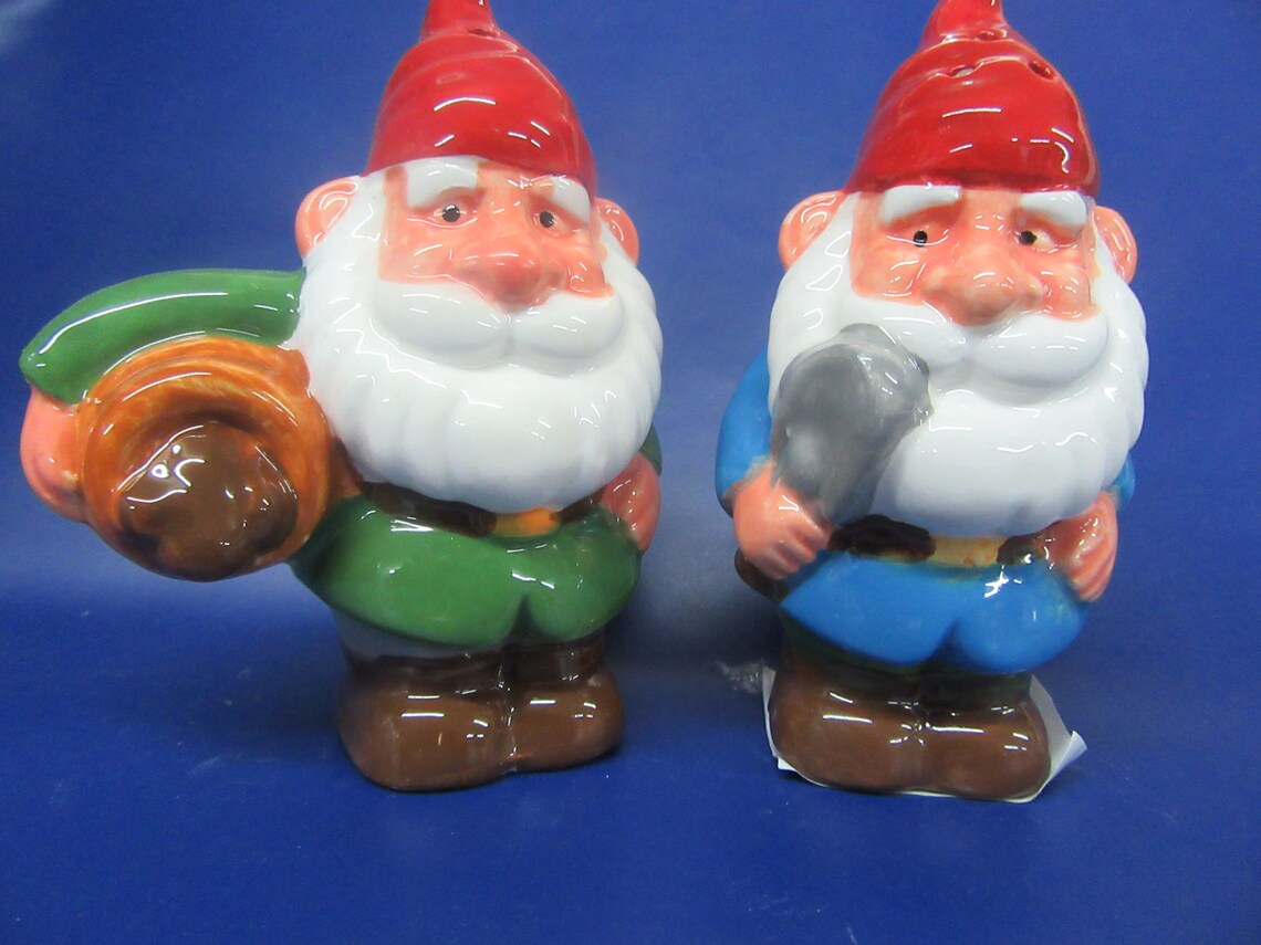 Gnome Salt and Pepper Pots Garden Gnome Cruet Set Hand Painted Etsy