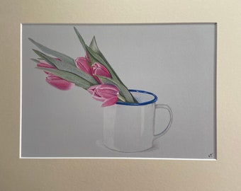 Tulips Art Drawing -  Coloured Pencil Art Drawing - Original not a Print