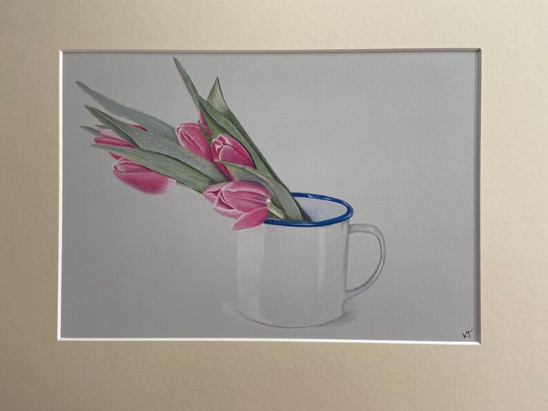 Tulips Art Drawing Coloured Pencil Art Drawing Original not a Print image 1