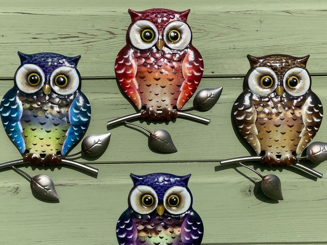 Owl Garden Wall Art Ornaments Set of Four Owl Wall Art Etsy