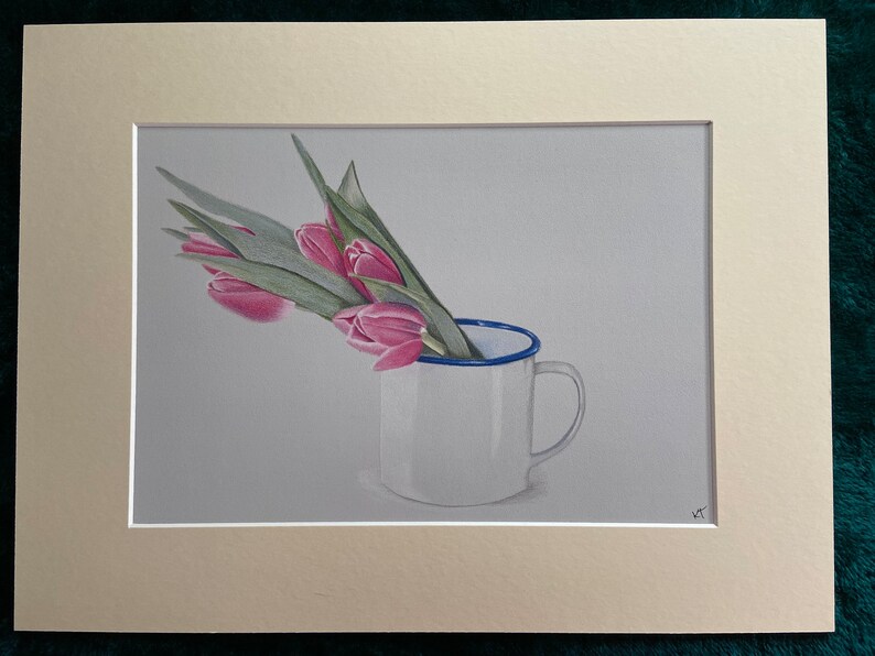 Tulips Art Drawing Coloured Pencil Art Drawing Original not a Print image 2