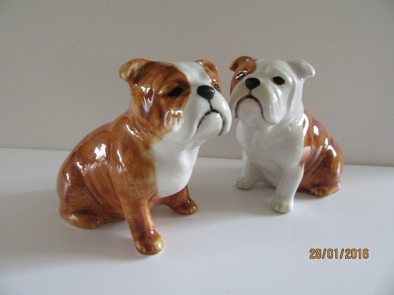 Bouledogue anglais chien salière et poivrière bouledogue anglais chien sel et poivre peint à la main superbe fourni coffret cadeau image 2