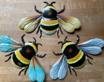 Garden Bumble Bee Wall Art Ornaments - Three Bumble Bee Wall Ornaments