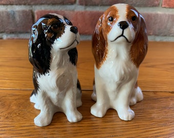 Cavalier King Charles Spaniel Salt and Pepper Pots Tri & Blenheim Cavalier Cruet Set