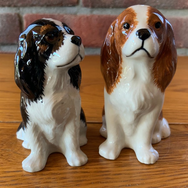 Cavalier King Charles Spaniel Salt and Pepper Pots Tri & Blenheim Cavalier Cruet Set