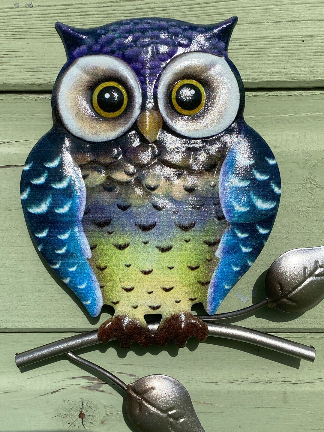 Owl Garden Wall Art Ornament Owl Wall Art Blue Etsy