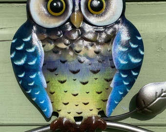 Owl Garden Wall Art Ornament - Owl Wall Art - Blue