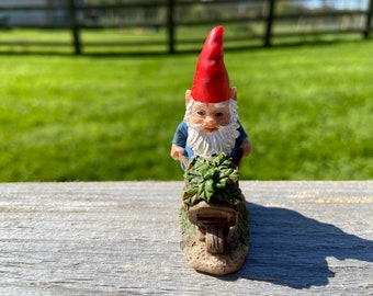 Fairy Garden Gnome - Miniature Garden Wheelbarrow Gnome