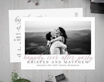 Happily Ever After Postcard Invitation, Post Wedding Photo Card, Printable Reception Invite, After Wedding, Reception Invitation, Elopement