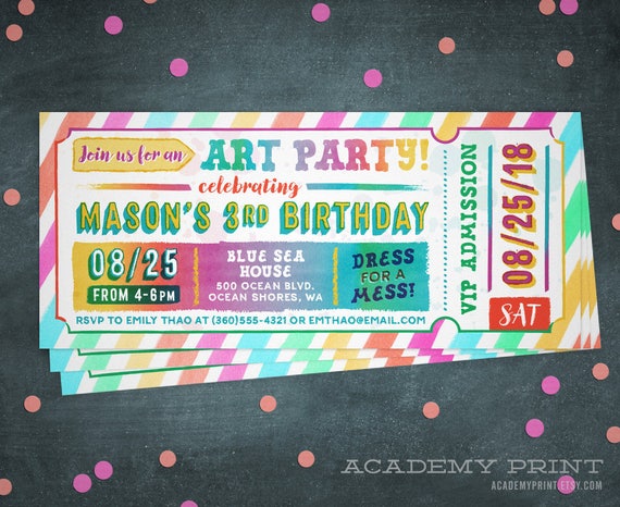 Art Party Ticket Invitation Painting Party Printable Art | Etsy