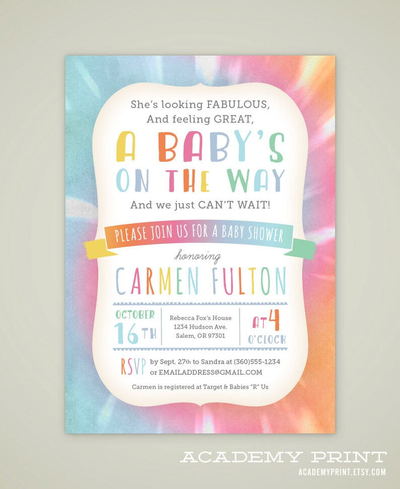 Printable Tie Dye Baby Shower Invitation Gender Neutral Etsy