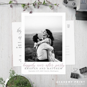 Happily Ever After Postcard Invitation, Post Wedding Photo Card, Printable Elopement Invite, After Wedding, Reception Invitation, Reception