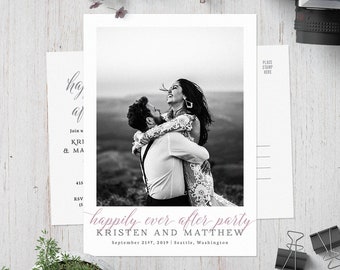 Happily Ever After Postcard Invitation, Post Wedding Photo Card, Printable Elopement Invite, After Wedding, Reception Invitation, Reception