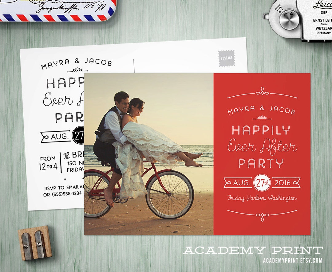 Printable Post Wedding Photo Postcard Invitation, Happily Ever After