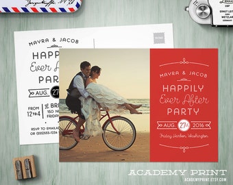 Printable Post Wedding Photo Postcard Invitation, Happily Ever After Save the Date w/ Postcard Back, Wedding Reception Invite, Elopement