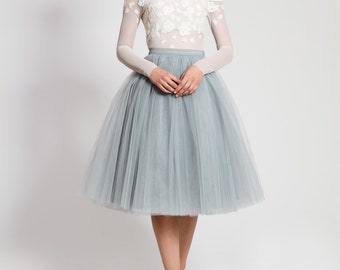 Midi skirt -  Grey tulle skirt - long skirt petticoat  - adult tutu skirt - High quality skirt - wedding skirt - party tulle skirt