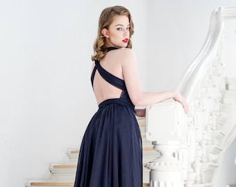 Vestido de tul de lujo con abertura, largo maxi. Vestido de dama de honor multiusos. Vestido convertible.