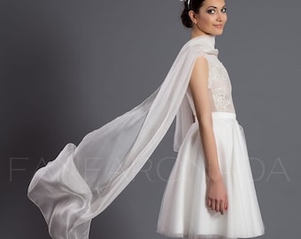 Wedding shawl made of silk chiffon, Bridal long scarf, Wedding cover up, Ivory silk scarf