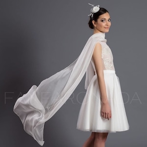 Wedding shawl made of silk chiffon, Bridal long scarf, Wedding cover up, Ivory silk scarf