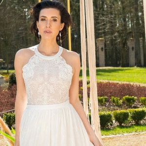 Wedding bodysuit, bridal separates, wedding lace, two piece wedding dress, bridal separate top , wedding separate, ecru bodysuit, lace gown