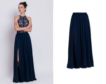 formal maxi chiffon skirt with a slit - floor length skirt - elegant skirt - gown separates - bridesmaid skirt - wedding guest