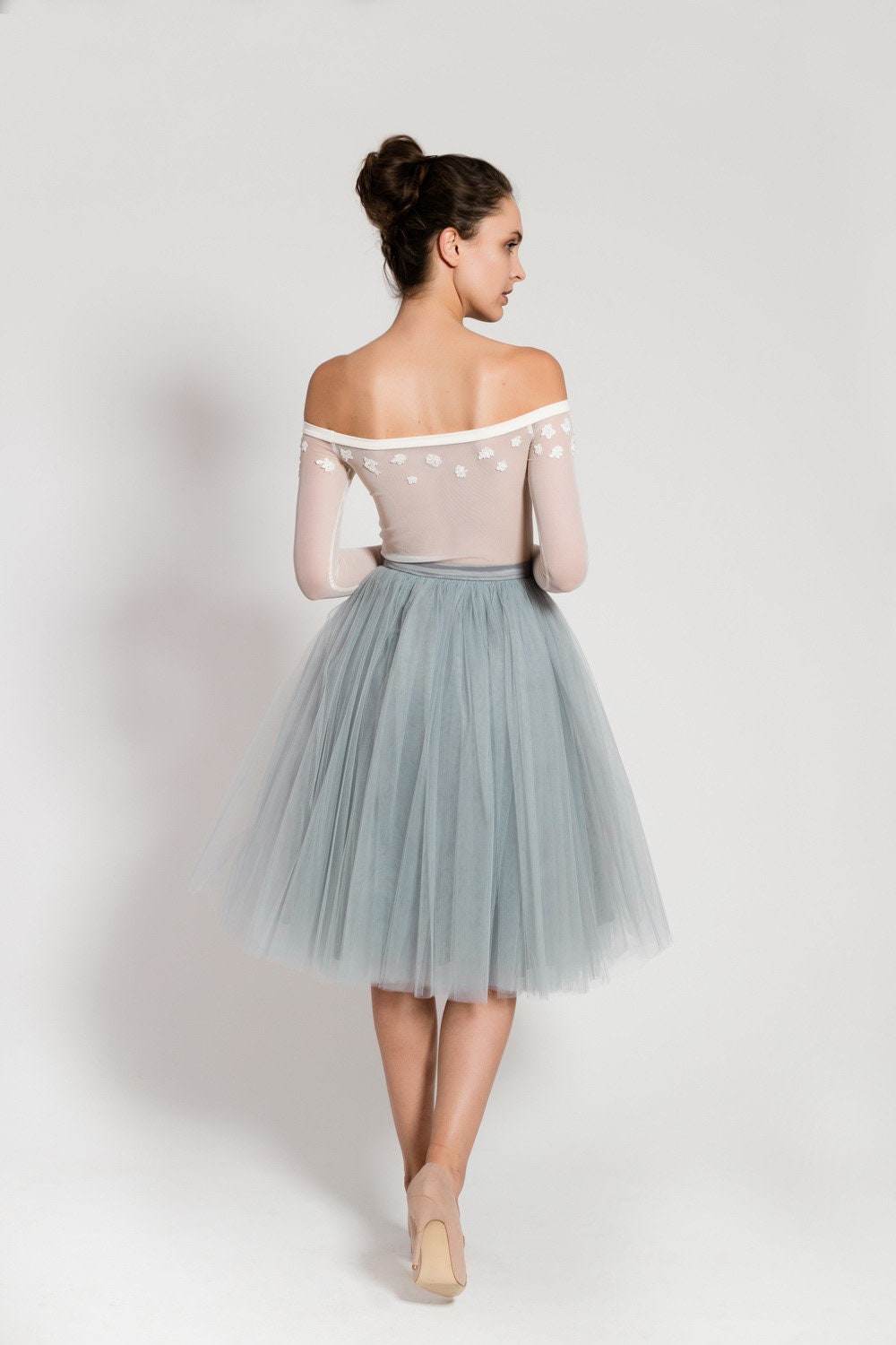 Midi Skirt - Grey Tulle Skirt - Long Skirt Petticoat - Adult